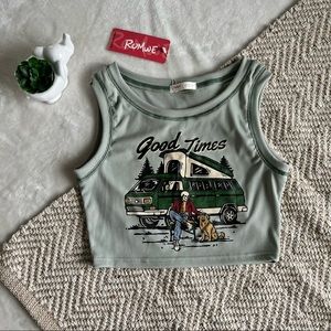 Romwe new with tags! Mint Green “good times” cropped tank top